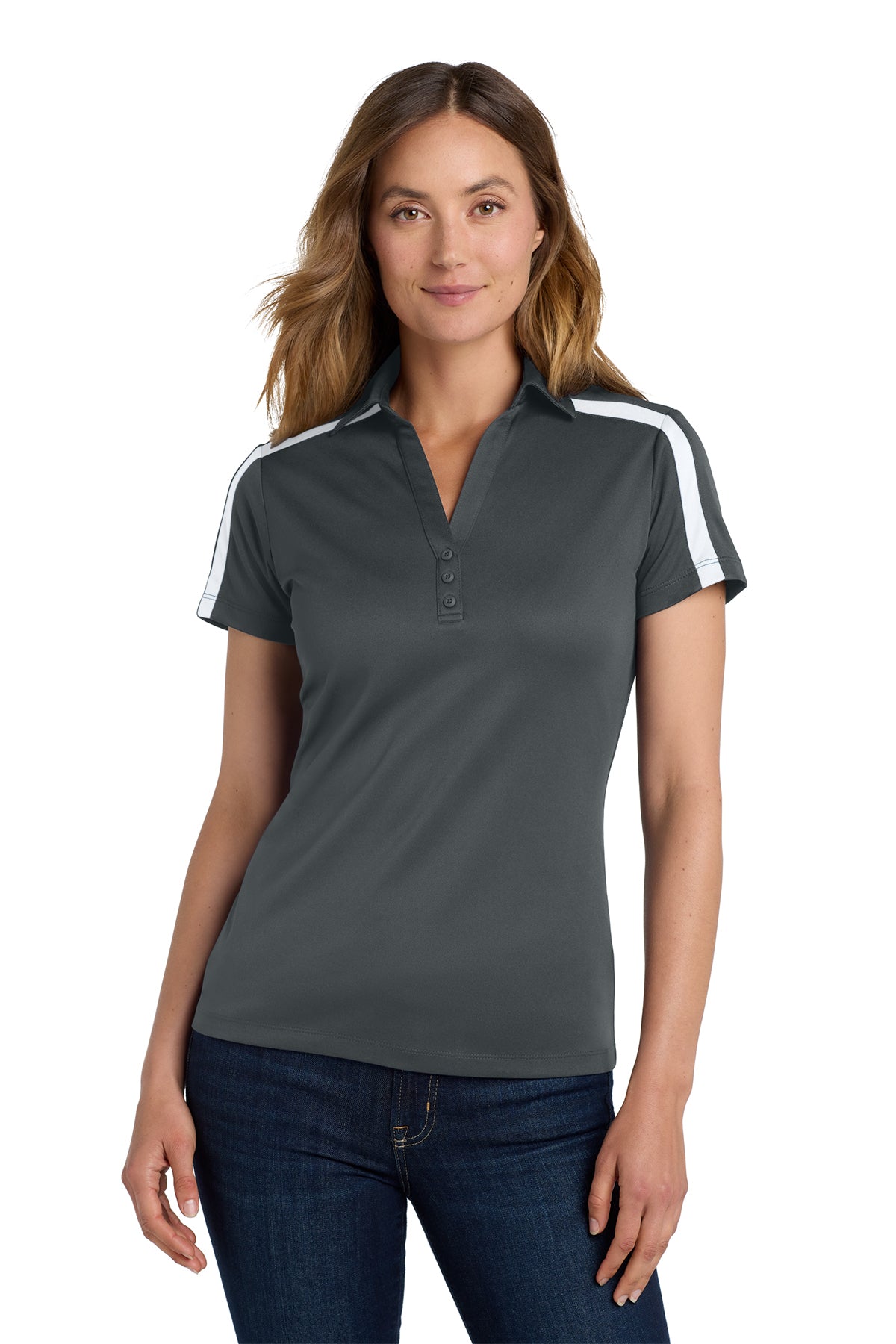 Port Authority Ladies Silk Touch Performance Colorblock Stripe Polo-KWL547